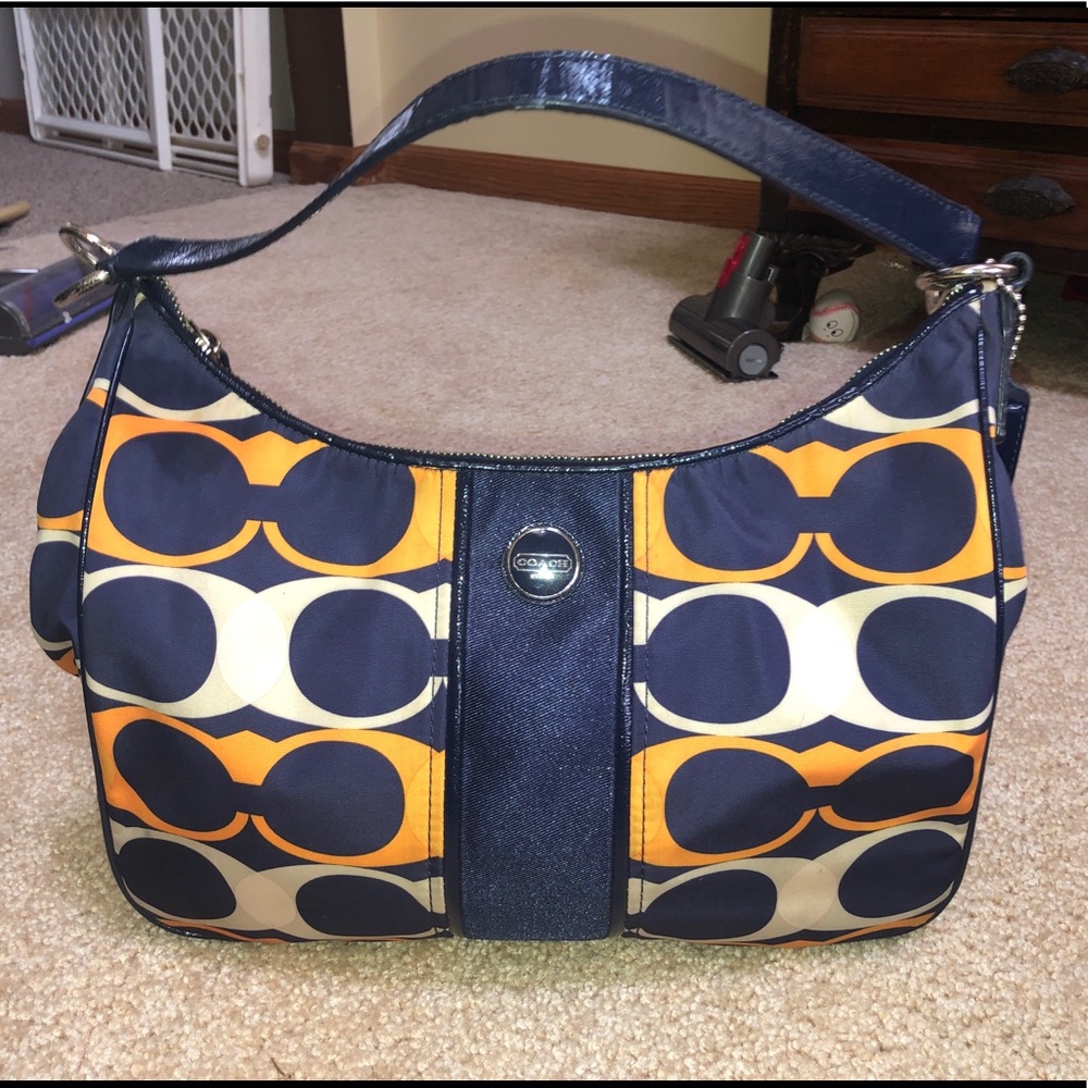 Orange & blue Coach purse
